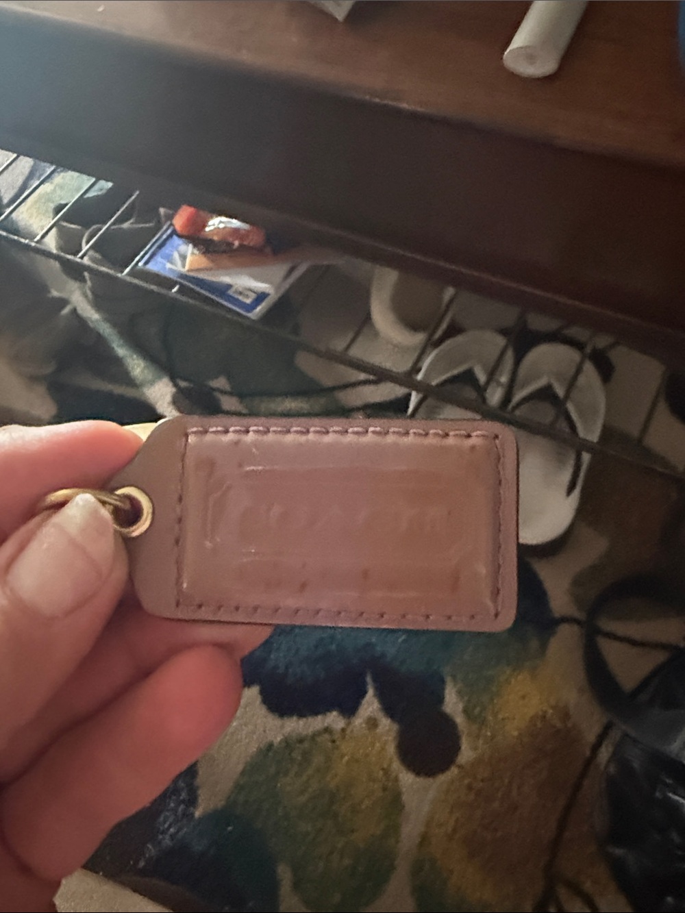 Coach Brown Leather Key & Card Holder with Gold Ring